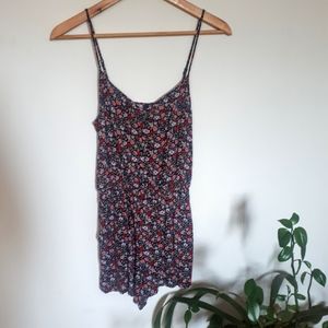 Faux Button Front Floral Romper